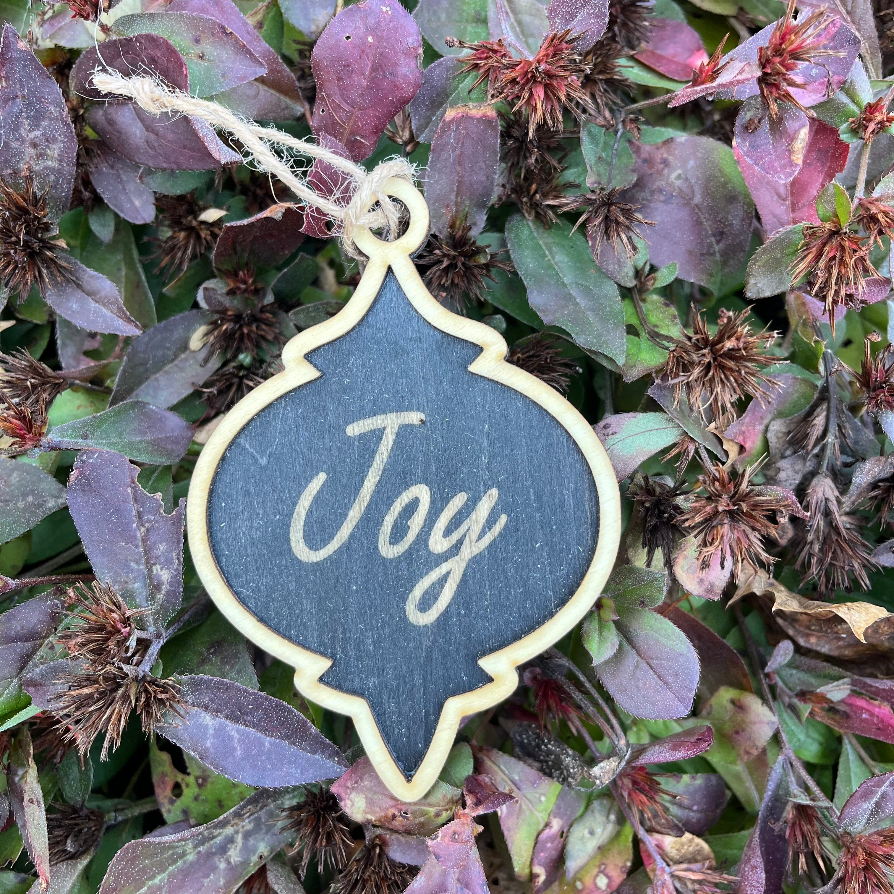 Black & Tan Layered Wooden “Joy” Bauble Ornament