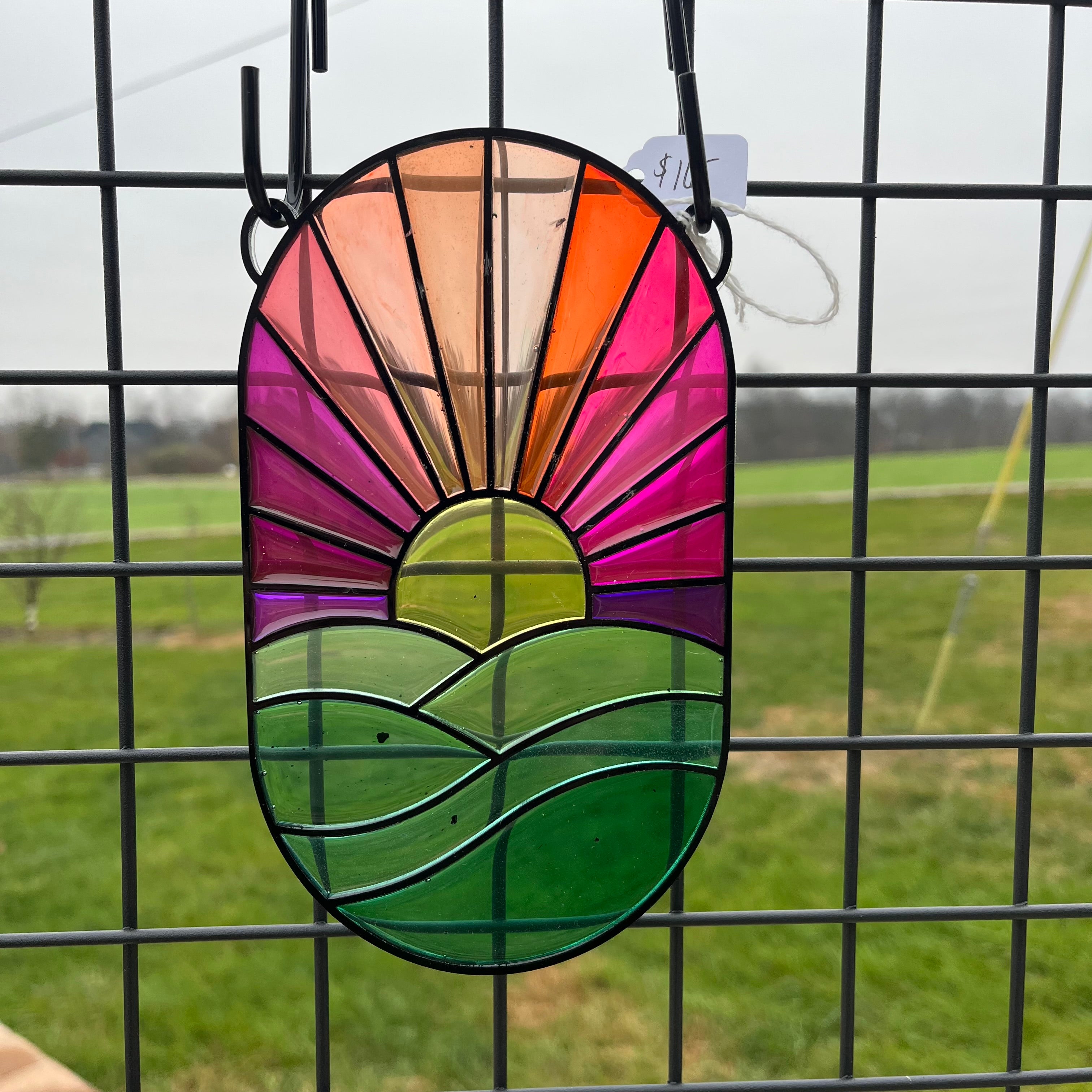 Oval Sunset Faux Stained Glass Suncatcher – 4" Tall
