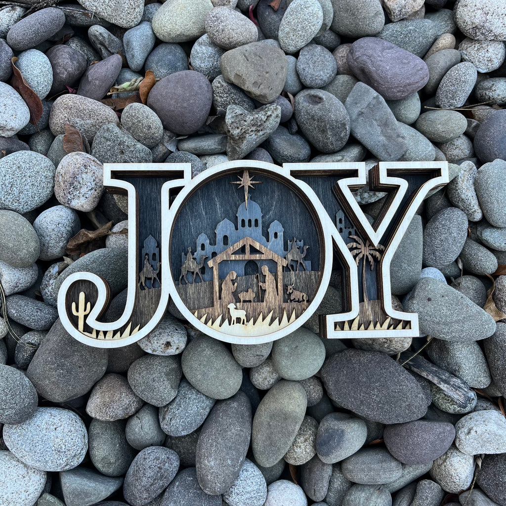 Unwrap the Spirit of Christmas with Our Multi-Layered JOY Sign! - Large Size  8" x 3 1/2"