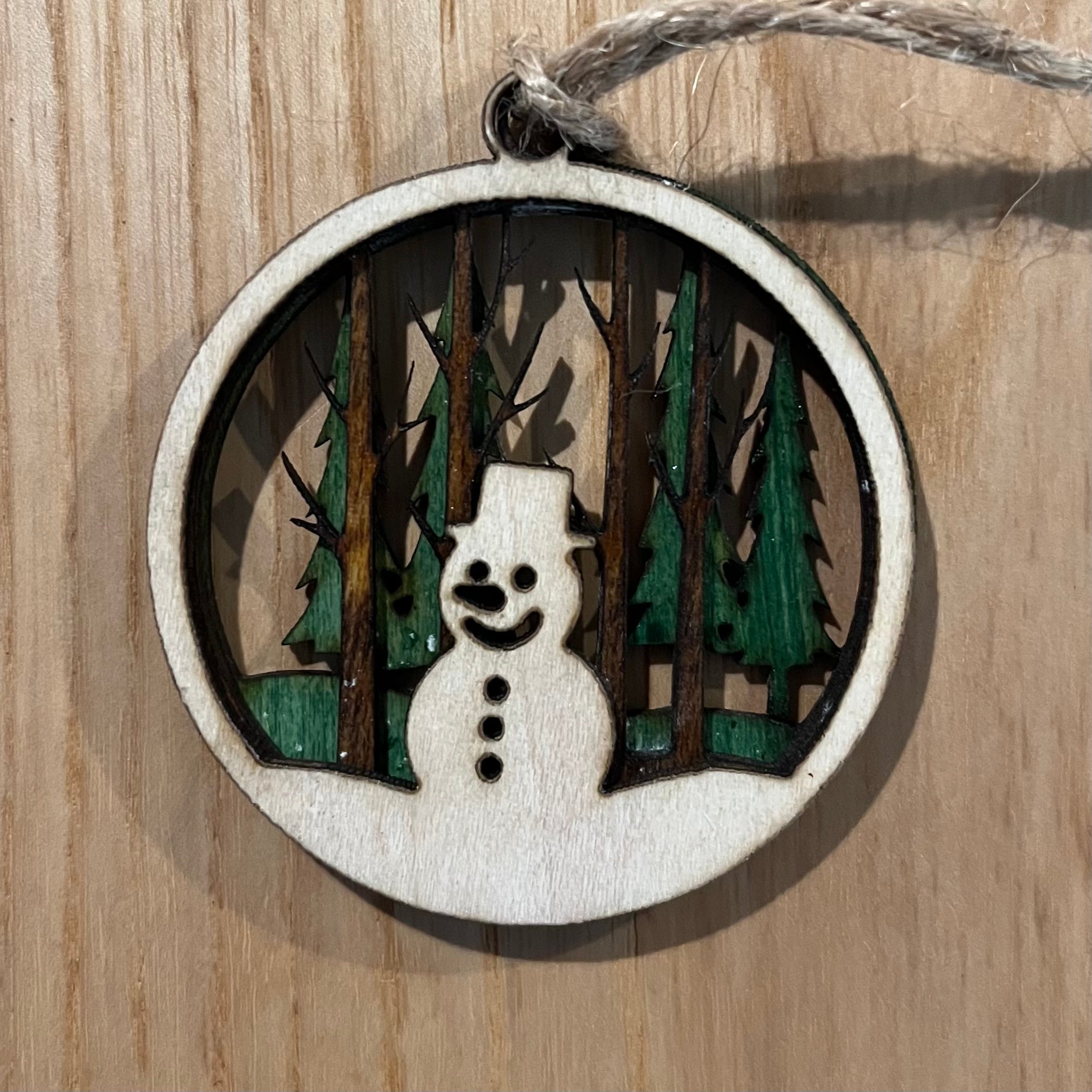 Snowman in the Forest Christmas Ornament