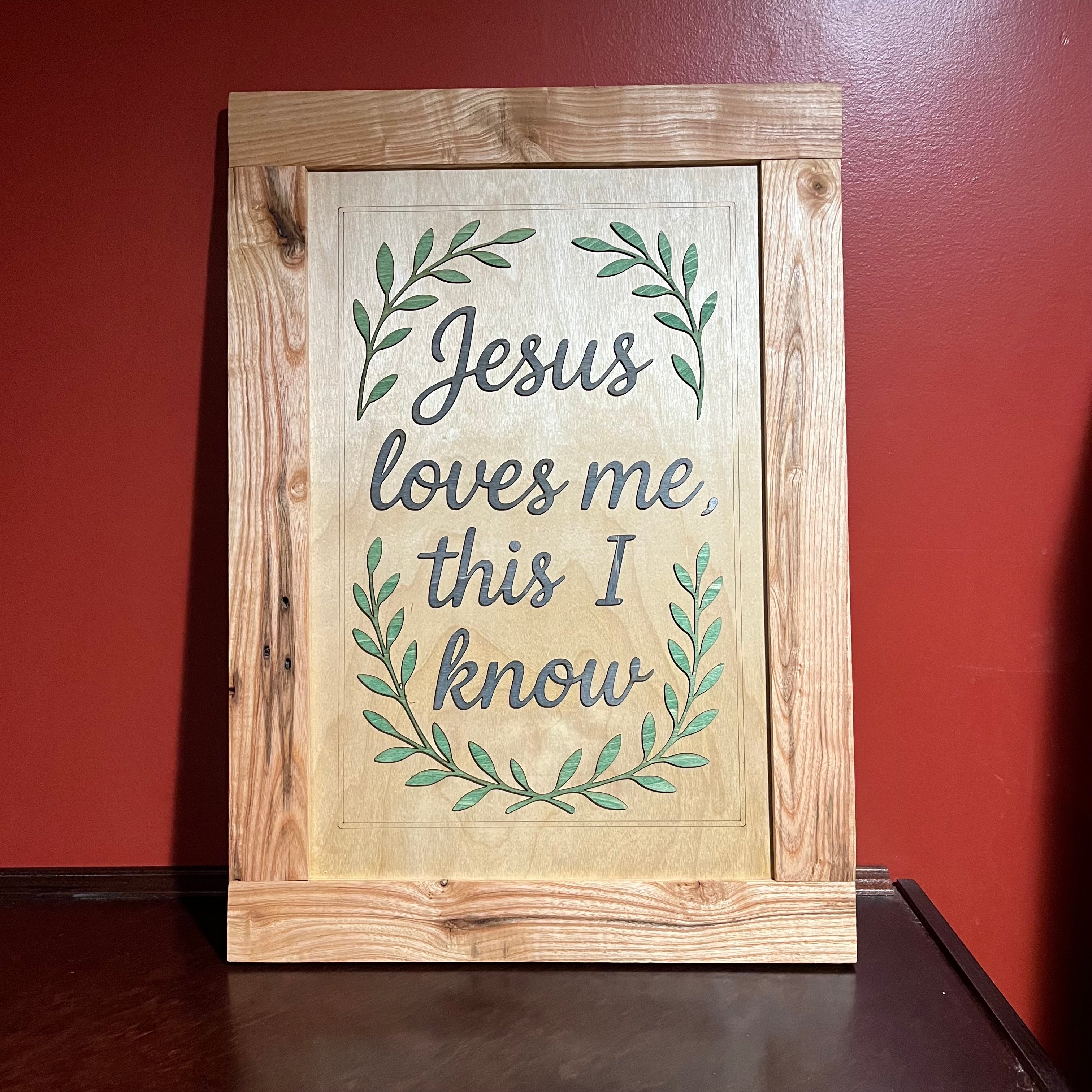 “Jesus Loves Me, This I Know” – Handcrafted Layered Birch & Ash Wood Wall Art