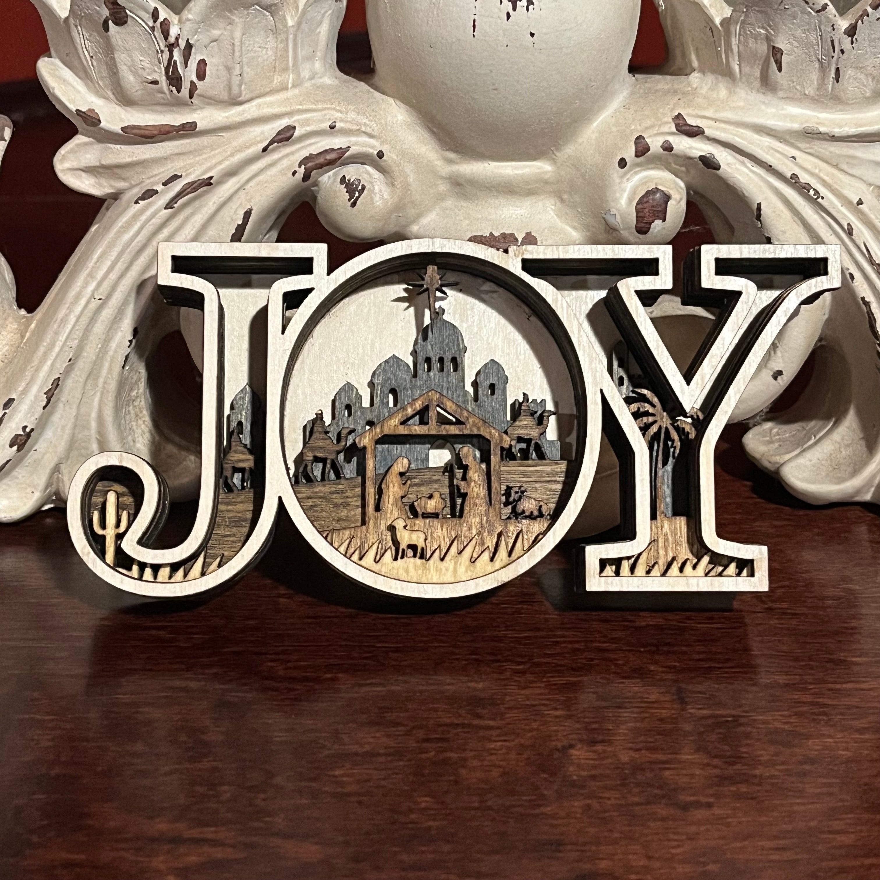 Unwrap the Spirit of Christmas with our Multi-Layers JOY Sign! - Small Size 6 1/2" x 3"