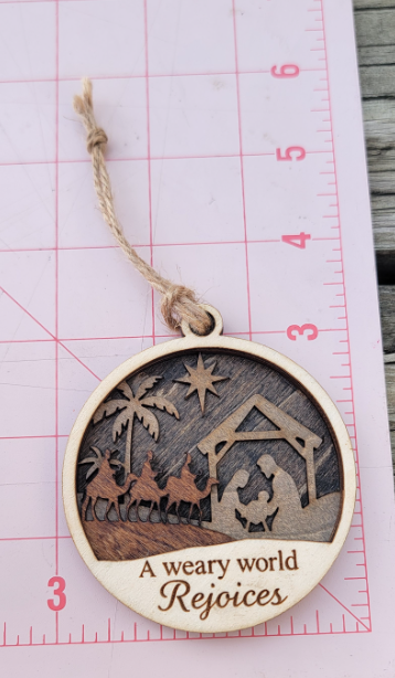 A Weary World Rejoices – Nativity Wooden Ornament Glow!
