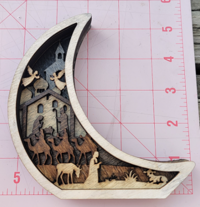 Crescent Moon Nativity Scene - Crafted Baltic Birch Plywood Christmas Décor with Vibrant Stained Figures