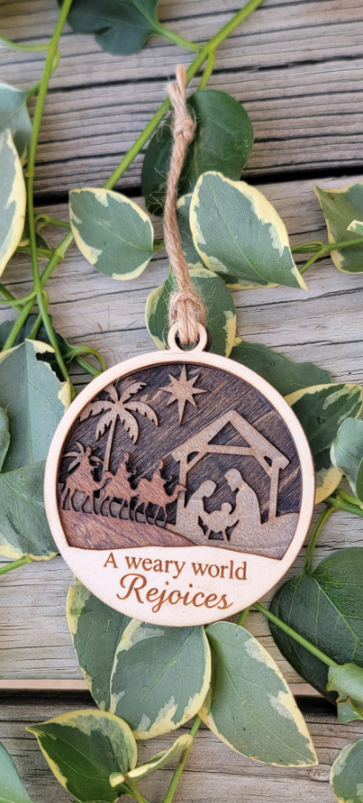 A Weary World Rejoices – Nativity Wooden Ornament Glow!