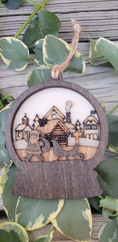 Santa at His Sleigh – Whimsical Wooden Ornament Delight!